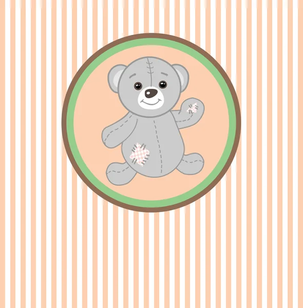 Urso de pelúcia cinza bonito com cartão de saudação patch.Vector — Vetor de Stock