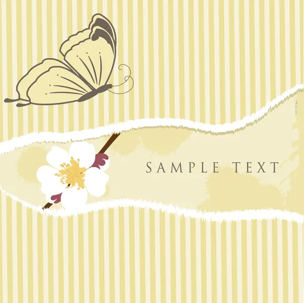 桜の花と蝶とビンテージ グリーティング カード。illustratio をベクトルします。 — ストックベクタ