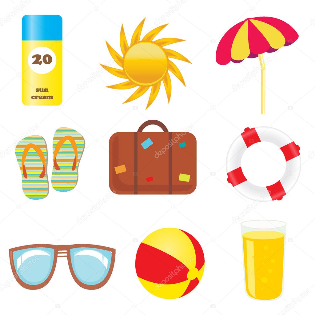 Set of beach and summer icons