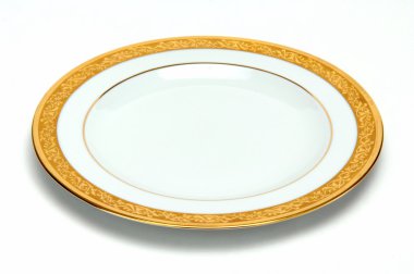 Old-fashioned white plate with a gold vintage ornament clipart