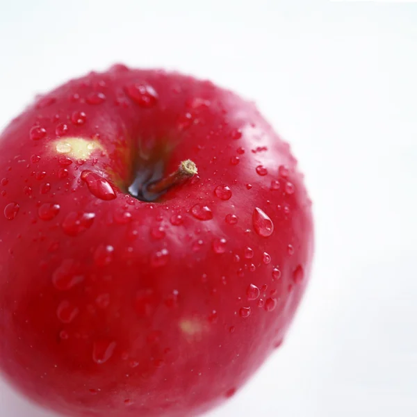 Pomme sur fond blanc avec des gouttes d'eau — Photo