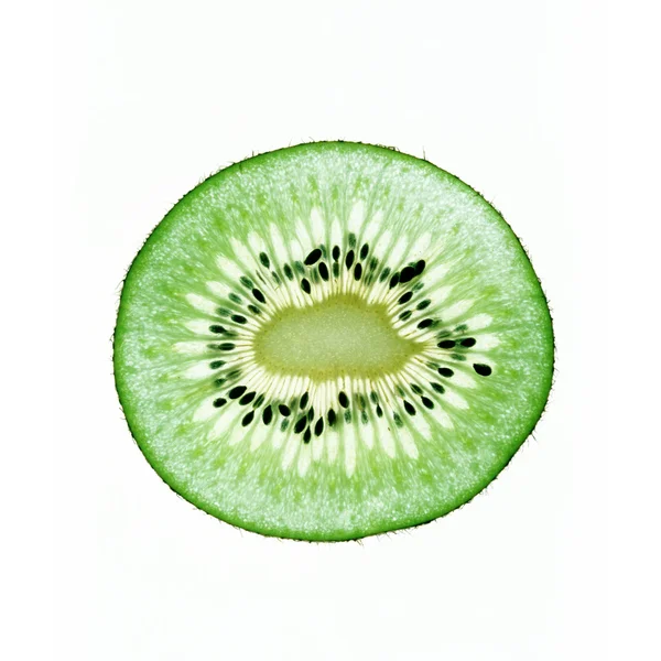 Transparente dünne Scheibe Kiwi auf weißem Hintergrund — Stockfoto