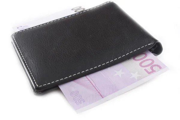 stock image Leather purse with 500 euro banknote