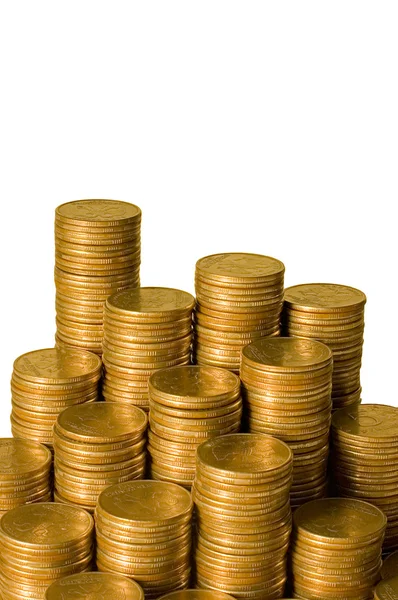 Monedas de oro aisladas en blanco — Foto de Stock
