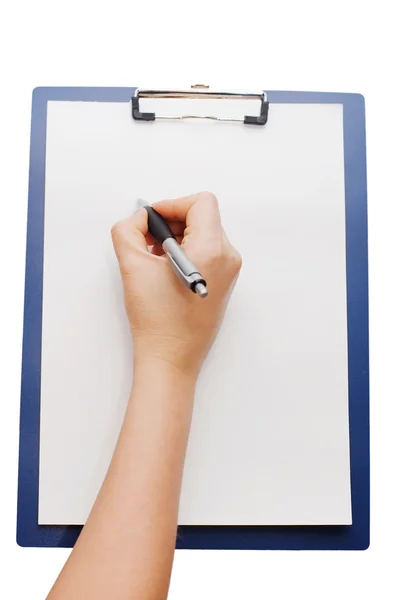 Clipboard and hand on a white background — Stock Photo, Image