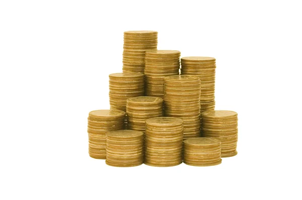 Gouden munten geïsoleerd op witte achtergrond — Stockfoto