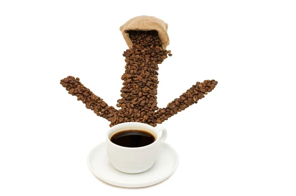 Tazza da caffè su grani di caffè — Foto Stock