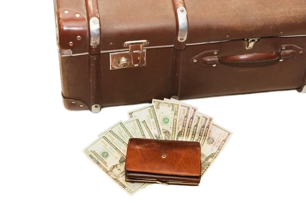 El dinero yace en una vieja maleta — Foto de Stock