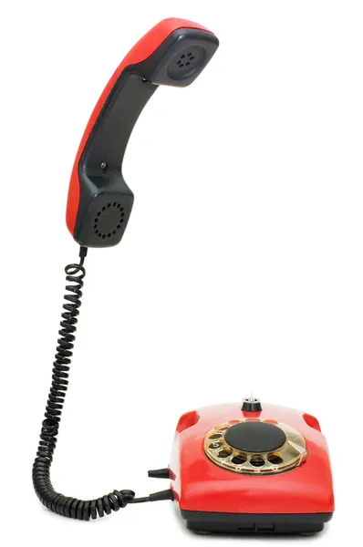 Beyaz izole kırmızı eski telefon — Stok fotoğraf