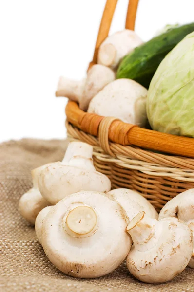Wattled korg med grönsaker isolerad på vit — Stockfoto