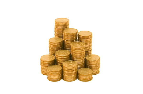 Monedas de oro aisladas en blanco — Foto de Stock