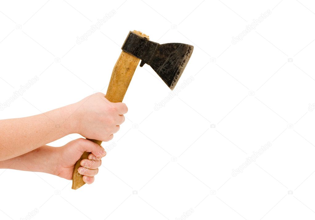 Isolated image of axe in man hand