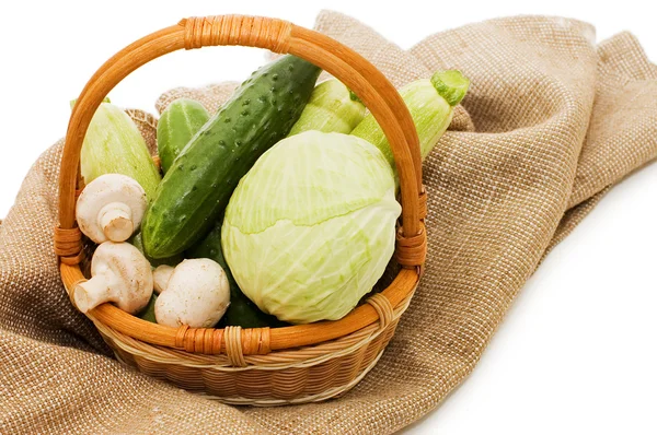 Wattled basket with vegetables — Stok fotoğraf