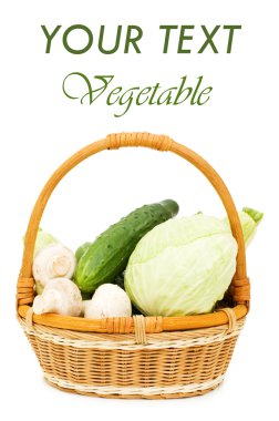 Wattled basket with vegetables isolated clipart