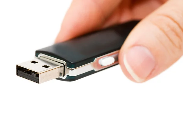 Clé USB isolée à la main sur blanc — Photo
