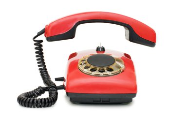 Red old telephone isolated on white clipart