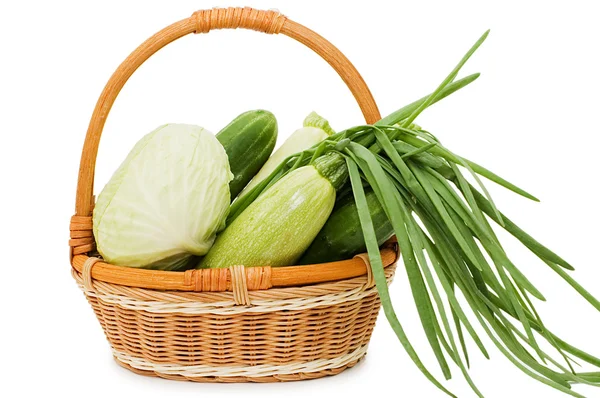 Wattled basket with vegetables — Stockfoto