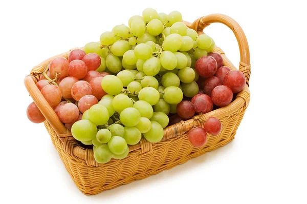 Wattled basket with grapes isolated — Stock Photo, Image