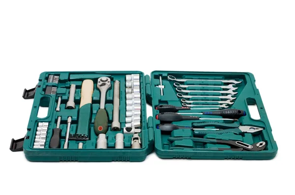 盒中各种工具的工具包 — 图库照片