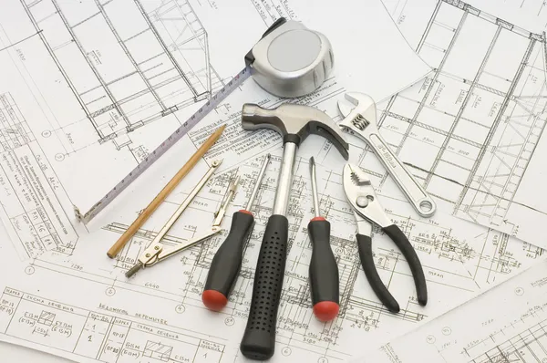 Gebouw tools op de huis-project — Stockfoto