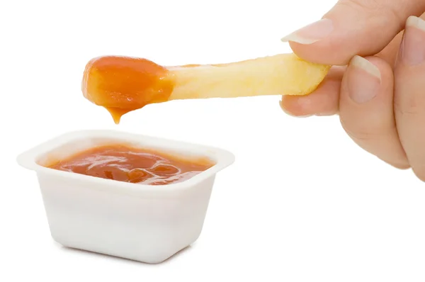 Potato-fri in ketchup isolated — Stock Photo, Image