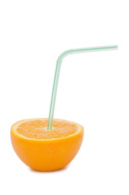 Orange with straw close-up against clipart