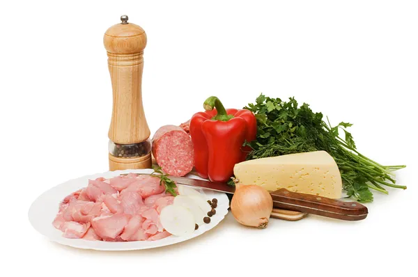 Čerstvé maso a různé komponenty — Stock fotografie