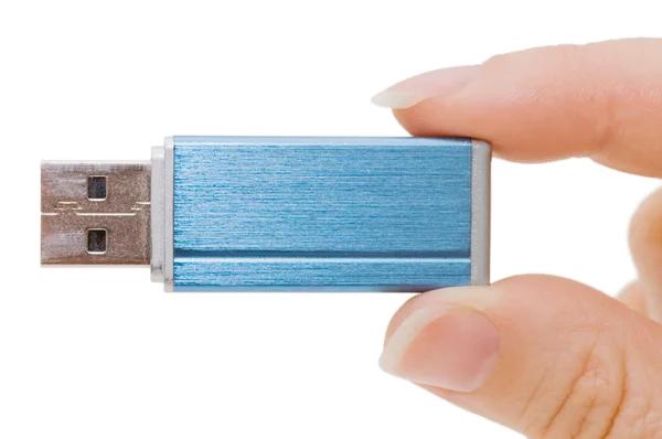 Clé USB isolée à la main sur blanc — Photo