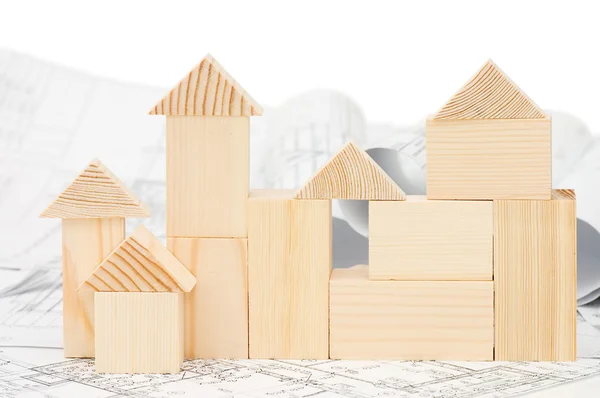Modelo de la casa de madera en el proyecto — Foto de Stock