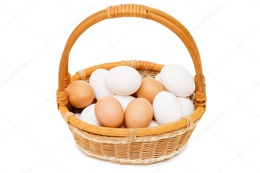 Eggs in a basket on a white background