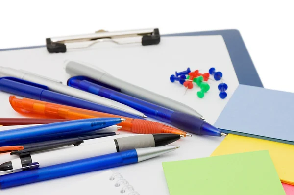 Set of ball pens and the note — Stock Photo, Image