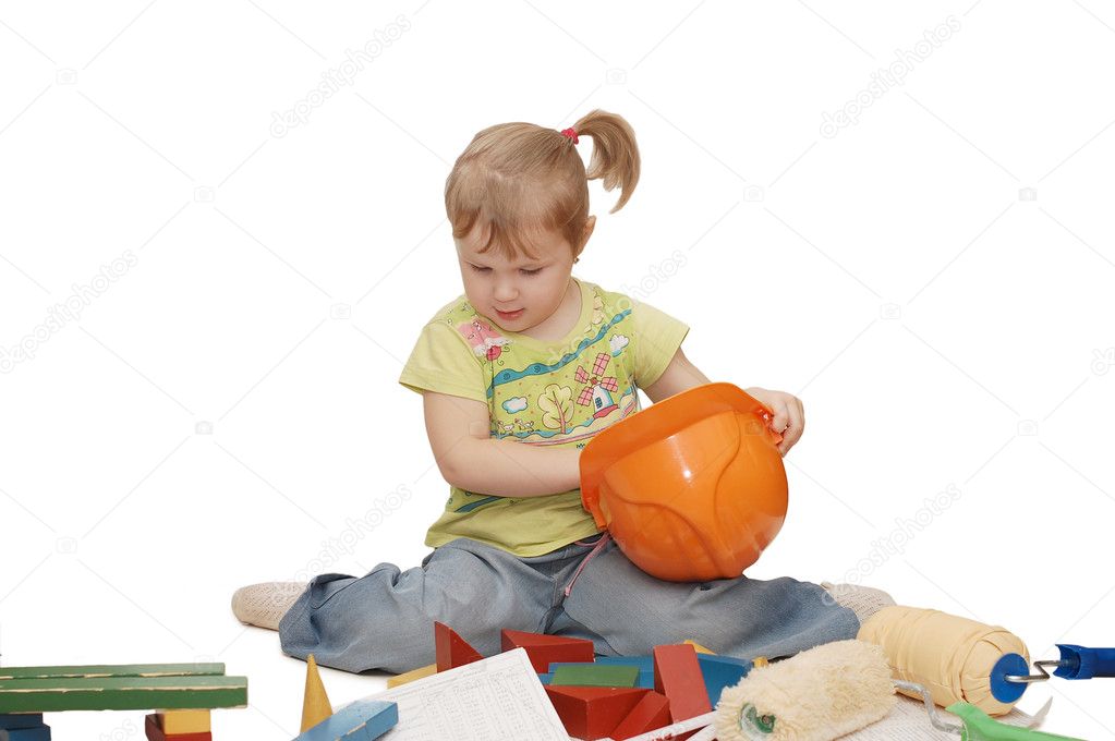 The little girl in a helmet isolated