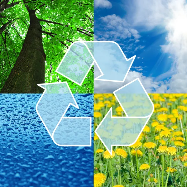 Recyklační symbol s obrazy přírody - eco koncepce — Stock fotografie