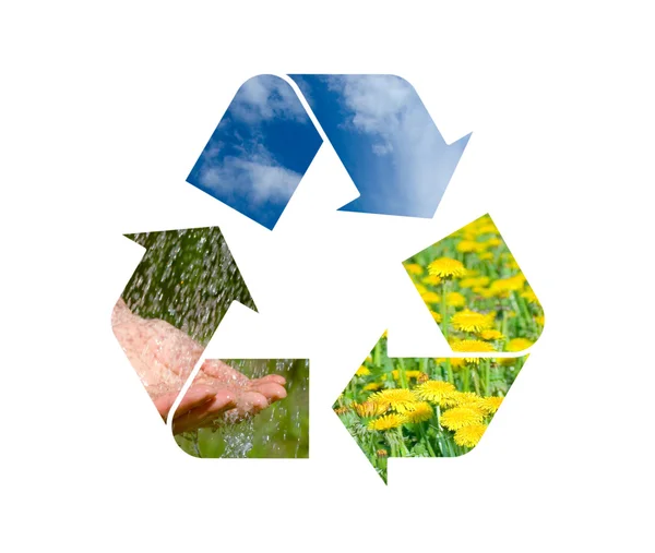 Signo de reciclaje con imágenes de la naturaleza — Foto de Stock
