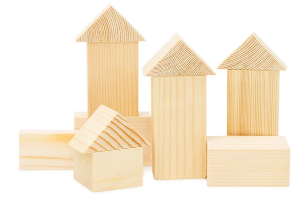 Model van het houten huis op wit — Stockfoto
