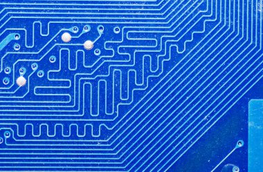 Close up of computer circuit board in blue clipart