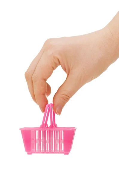 Cesta para compras em uma mão feminina — Fotografia de Stock