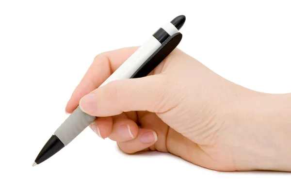 Penna donna isolata a mano su sfondo bianco — Foto Stock