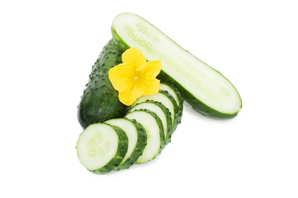 Green cucumber vegetable with leafs — Stock Photo, Image