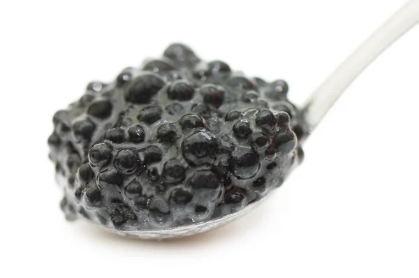 Colher de chá Caviar preto isolado sobre branco — Fotografia de Stock