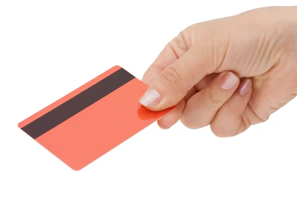 Cartão de crédito em uma mão feminina — Fotografia de Stock