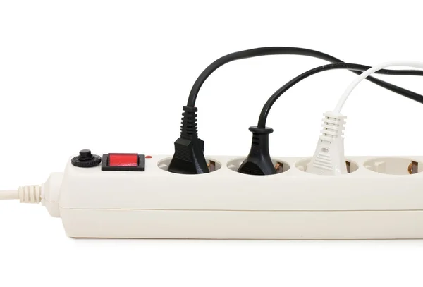 Prodlužovací kabel s konektory izolované na bílém — Stock fotografie