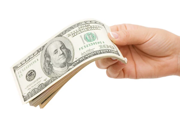 Dinheiro na mão, isolado no fundo branco — Fotografia de Stock