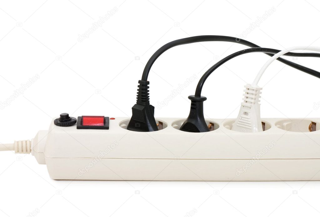 Extension cord with plugs isolated over white