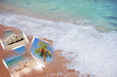 Tropic beach theme collage composed of few photos clipart