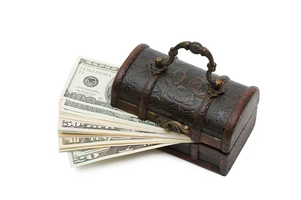 Money in box isolated on white background — Stock Photo, Image
