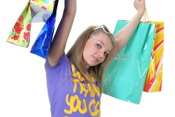La hermosa chica con compras — Foto de Stock