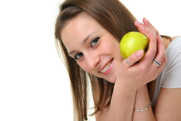 La hermosa chica con manzana — Foto de Stock