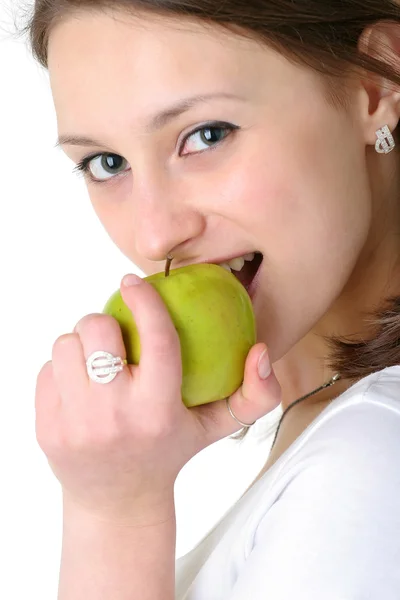 The beautiful girl with apple — Stock Photo, Image
