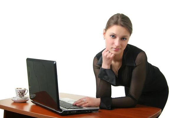 Dizüstü bilgisayar ile bir iş kadını — Stok fotoğraf